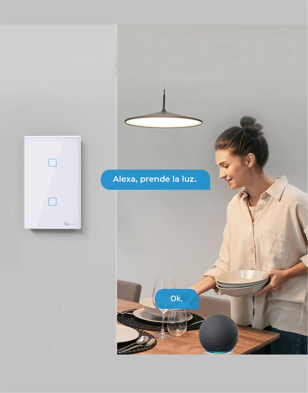 banner de alexa, con telcas de luz inteligentes